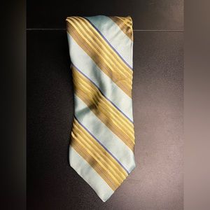 Ike Behar Silk Tie Gold And Blue Striped‎ 60"